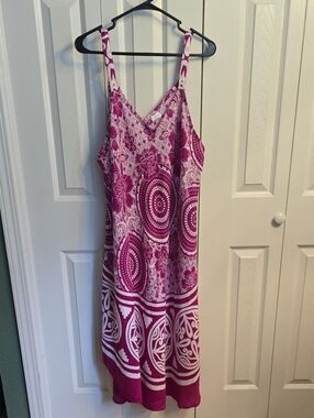 Women's Pink Patterned Maxi Dress - Sleeveless Summer Slip Dress